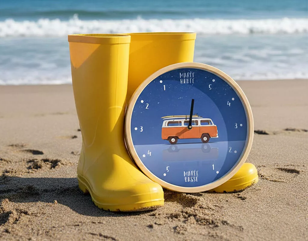horloge des marées Design sur bottes jaunes